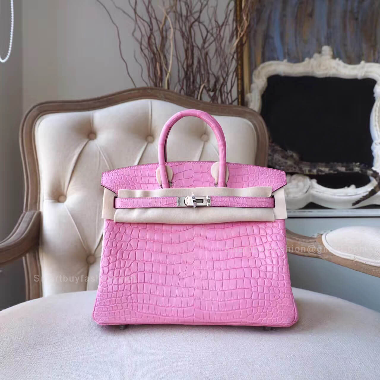 Hermes Birkin 25 Bag in 5p Pink Matte Porosus Croc PHW